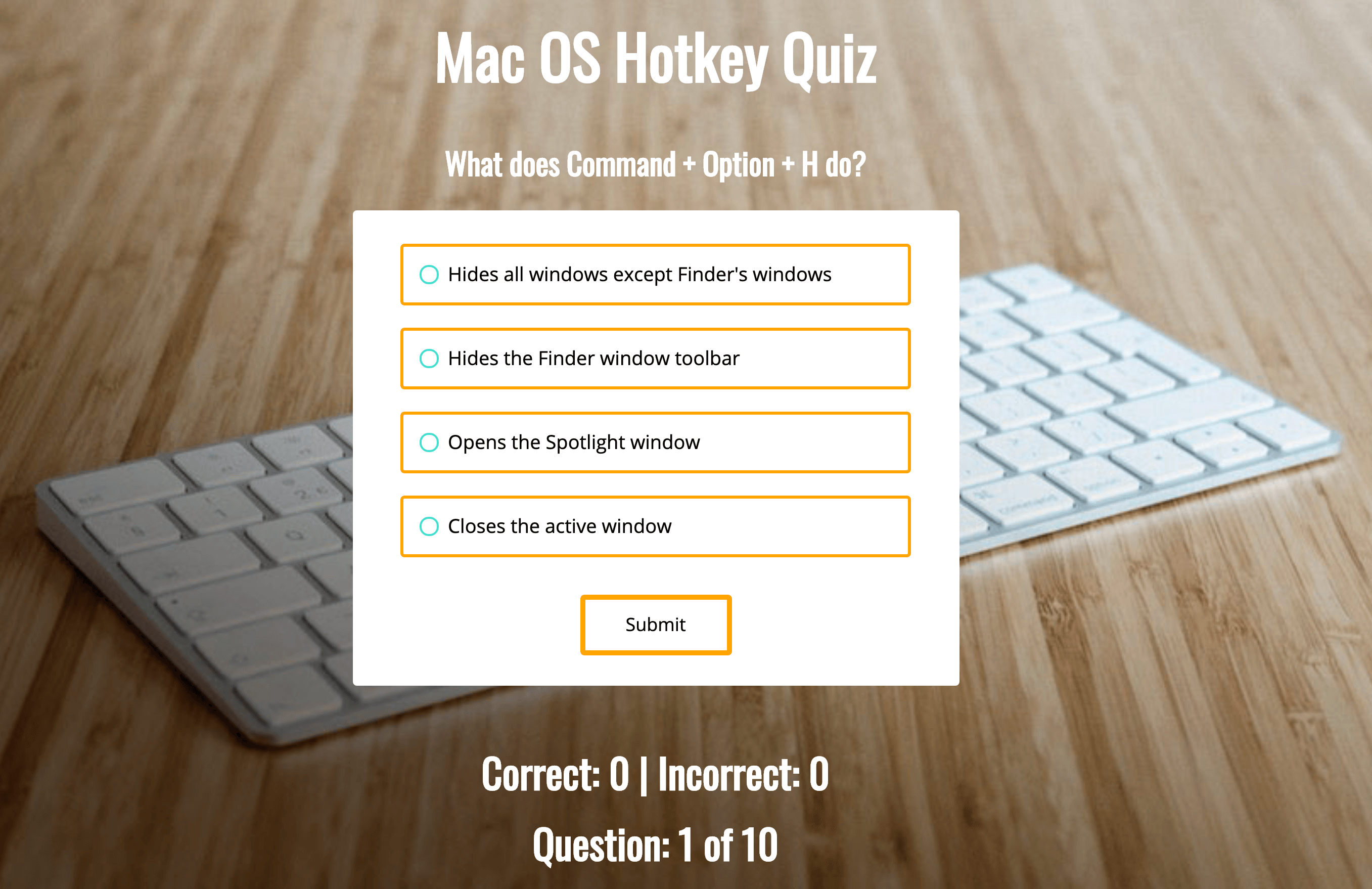 Mac OS HotKey Quiz App